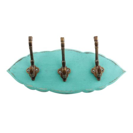 Sea Green Antique Small Wall Wooden Iron Hooks